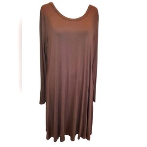 Long Sleeve Neutral Tan Taupe Jersey Knit A Line Dress Size XL with Pockets